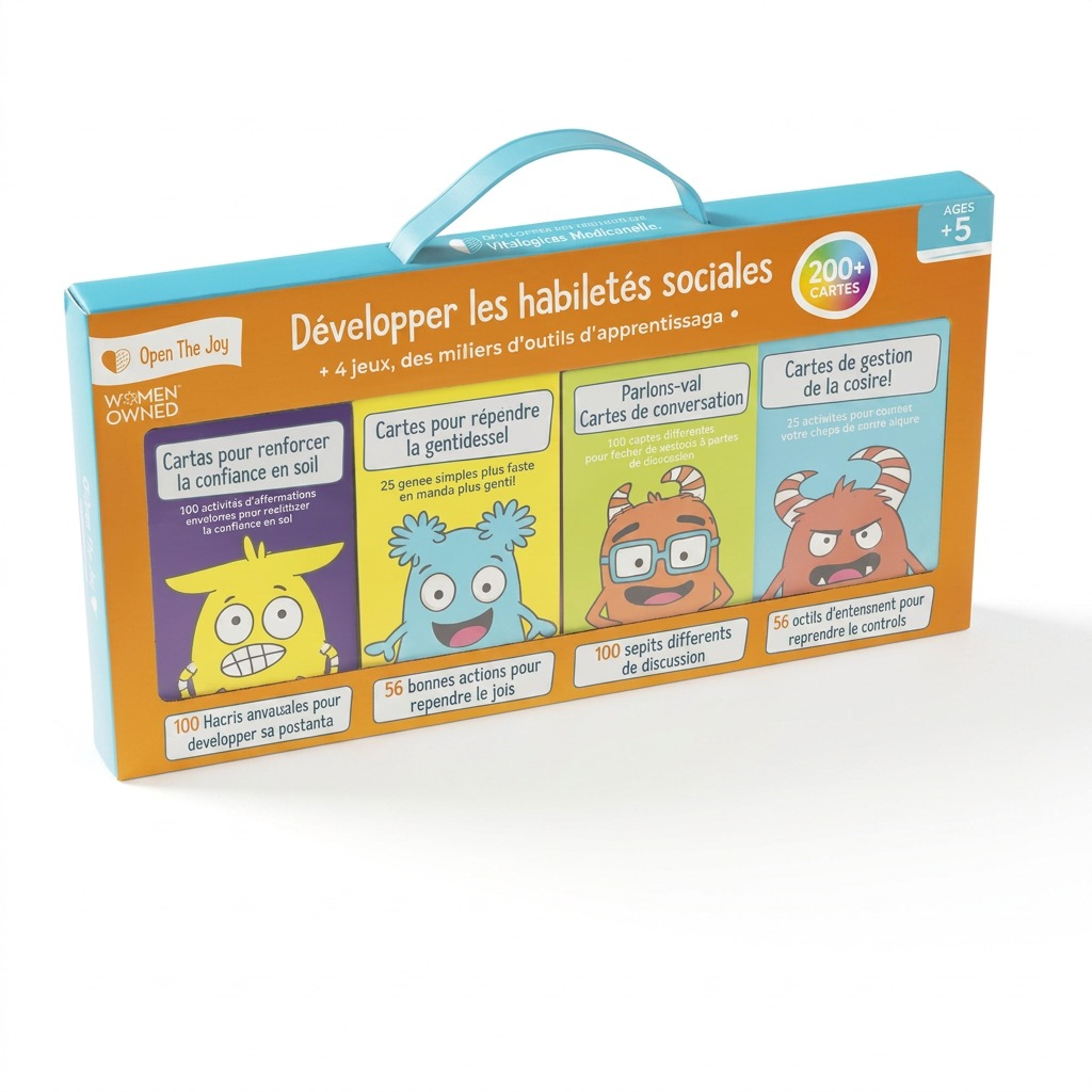 fdmt French-language emotional learning card game collection box featuring four social-emotional learning card sets