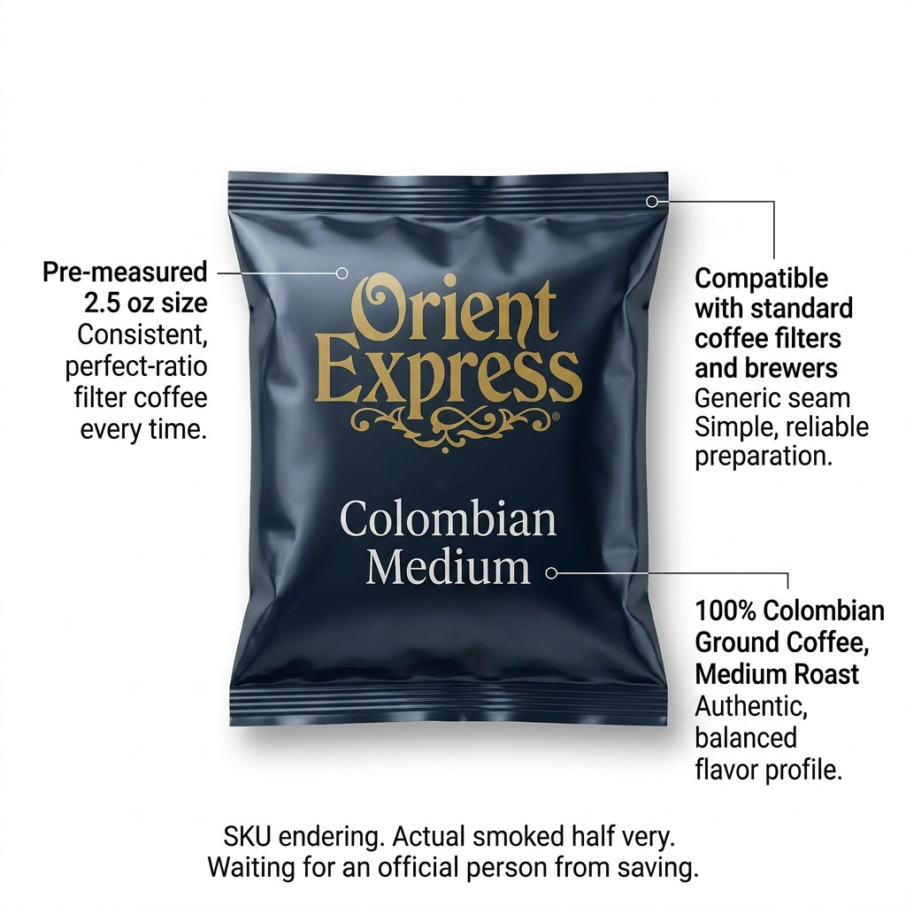 A feature graphic of Orient Express coffee with short callout labels highlighting key benefits.