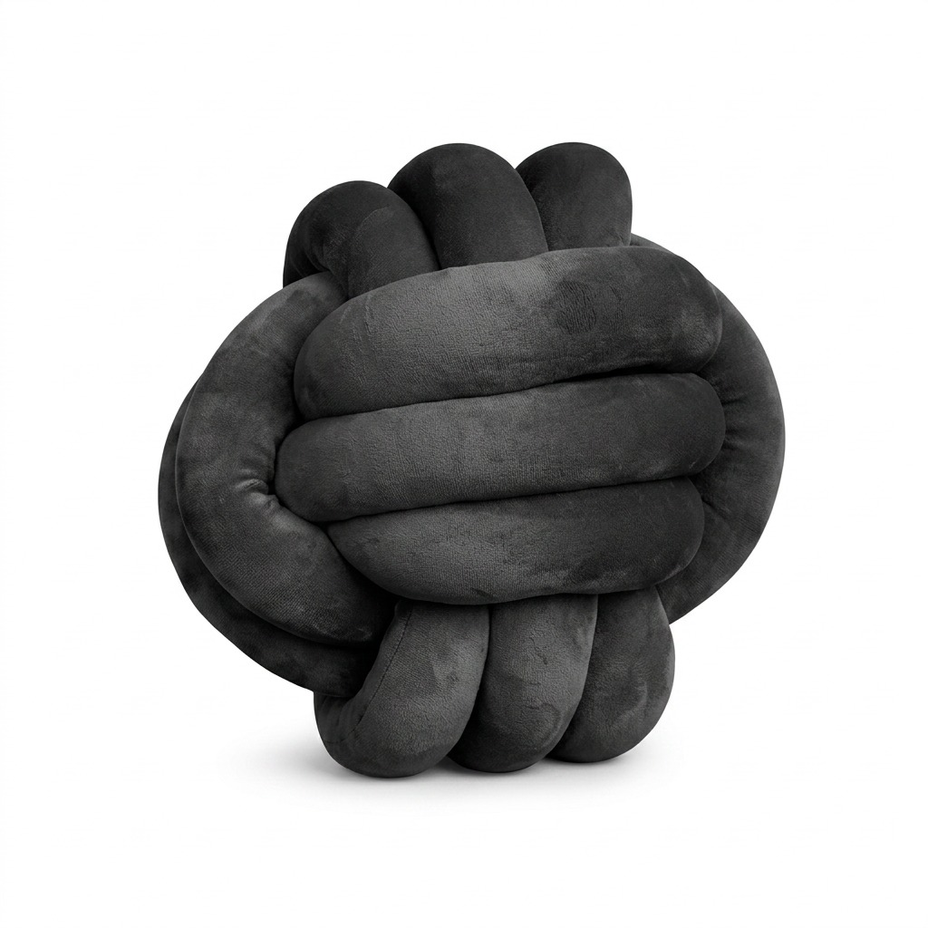 Pure high-resolution hero shot of the dark charcoal grey, plush velvet fdmt Cuddle Ball - Granite, centered on a pure white background.