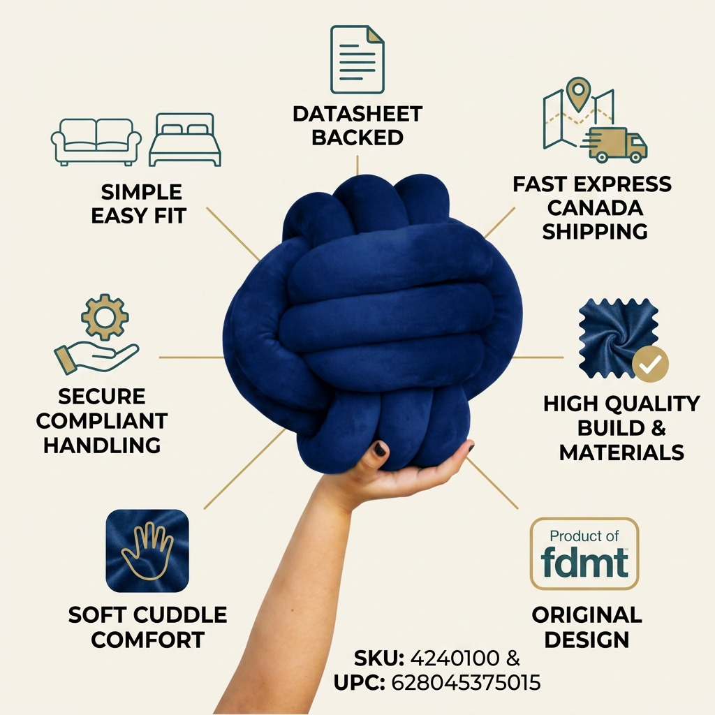 Infographic featuring the fdmt Cuddle Ball and factual product details for ecommerce.