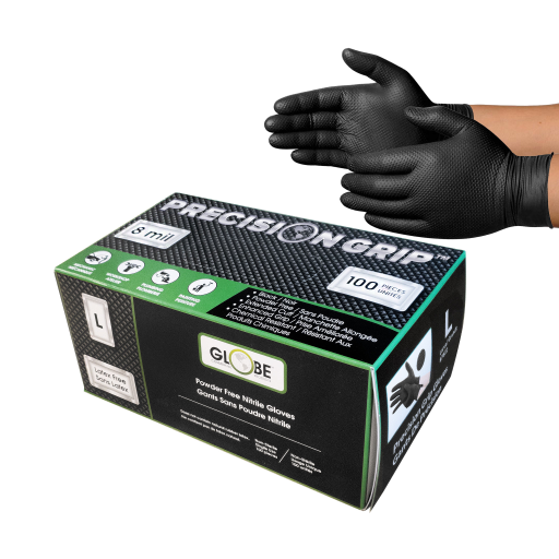 Precision Grip 8mil Nitrile Powder Free Gloves - Large / Black, box of 100