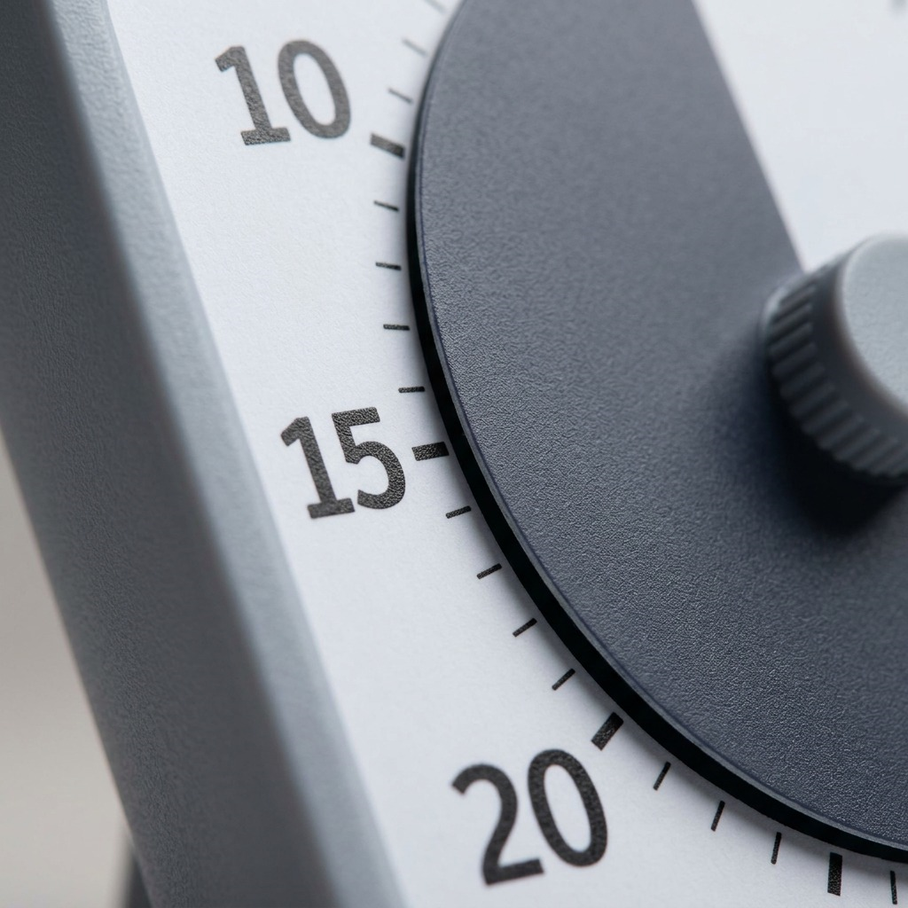 Extreme close-up of the Time Timer MOD dial, showing textured plastic, printed minute markers, a gray center knob, and a segment of the gray disappearing disk.