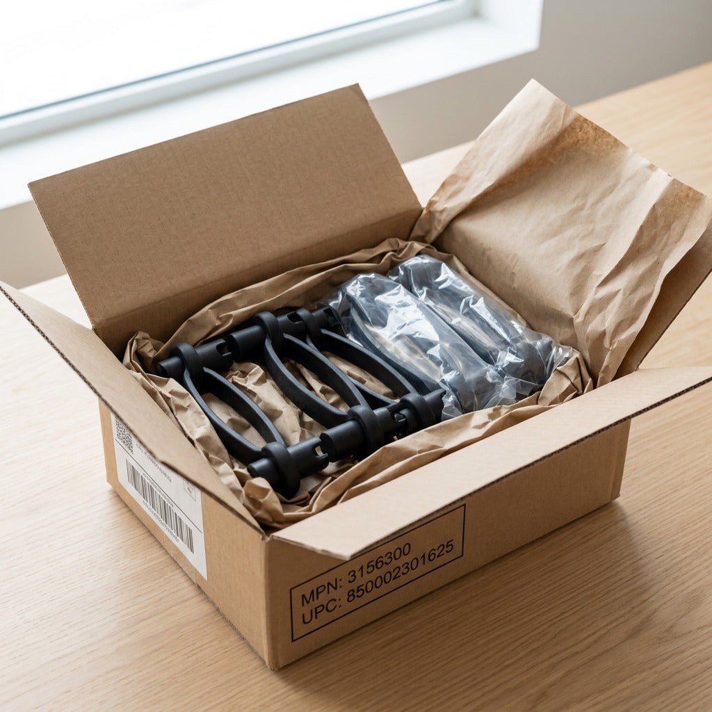 Black BouncyBand for Chairs sensory accessories securely packed in a shipping box with protective paper.