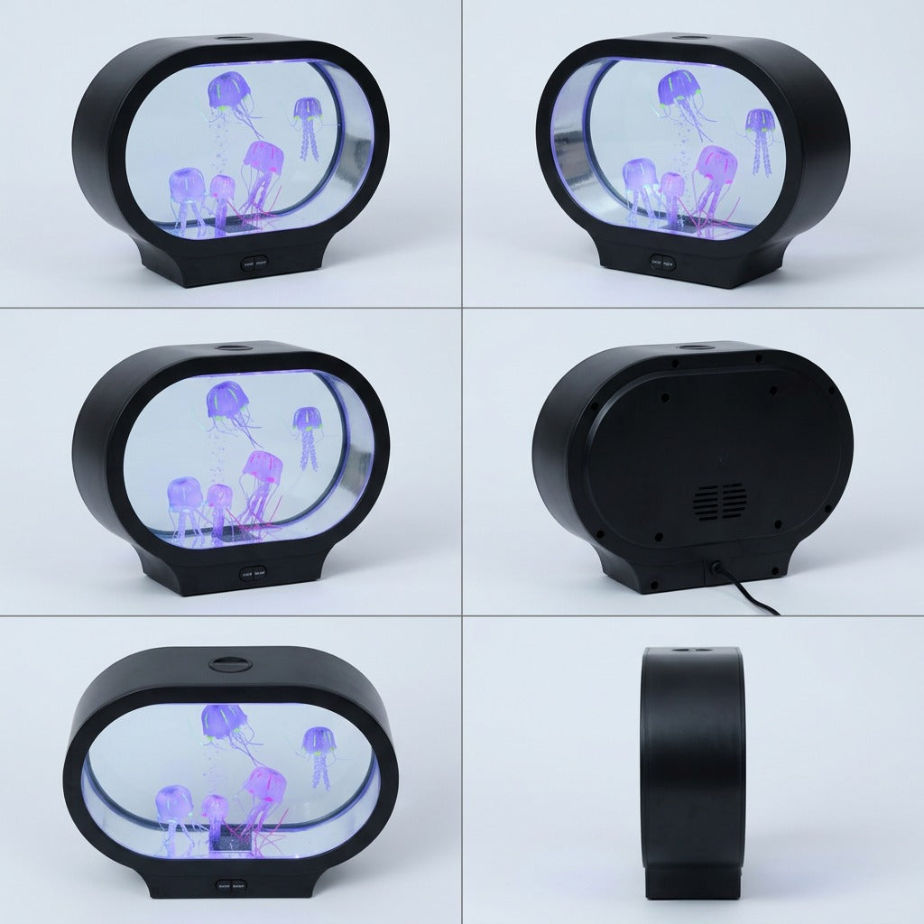 Grid of the fdmt Jellyzen Oval Jellyfish Lamp shown from front, side, and back angles.