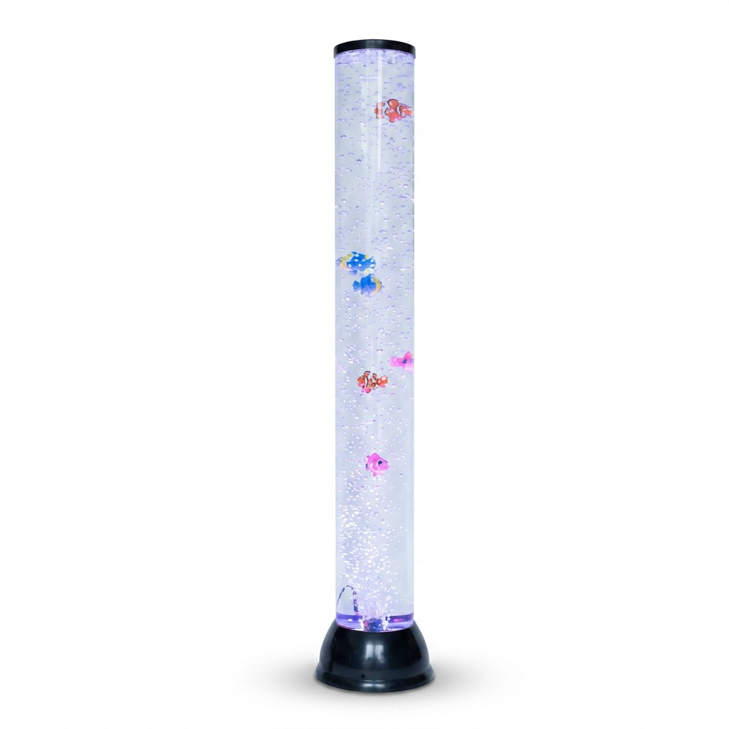 fdmt Bubblebeam 82cm sensory bubble tube with multi-color LED lighting and floating colorful fish.