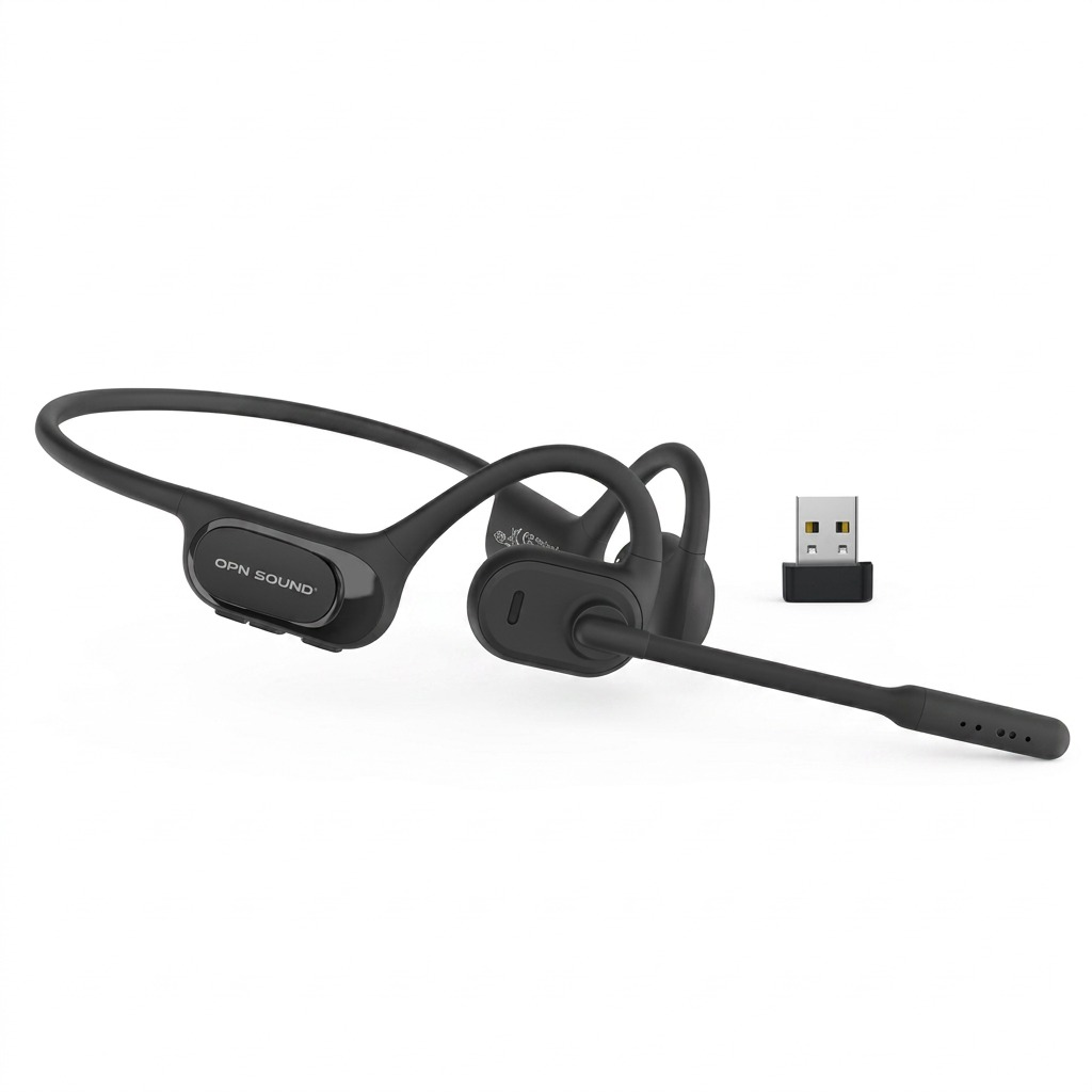 Pure high-resolution hero shot of the OPN Sound Chat Pro headset with USB dongle on a white background.