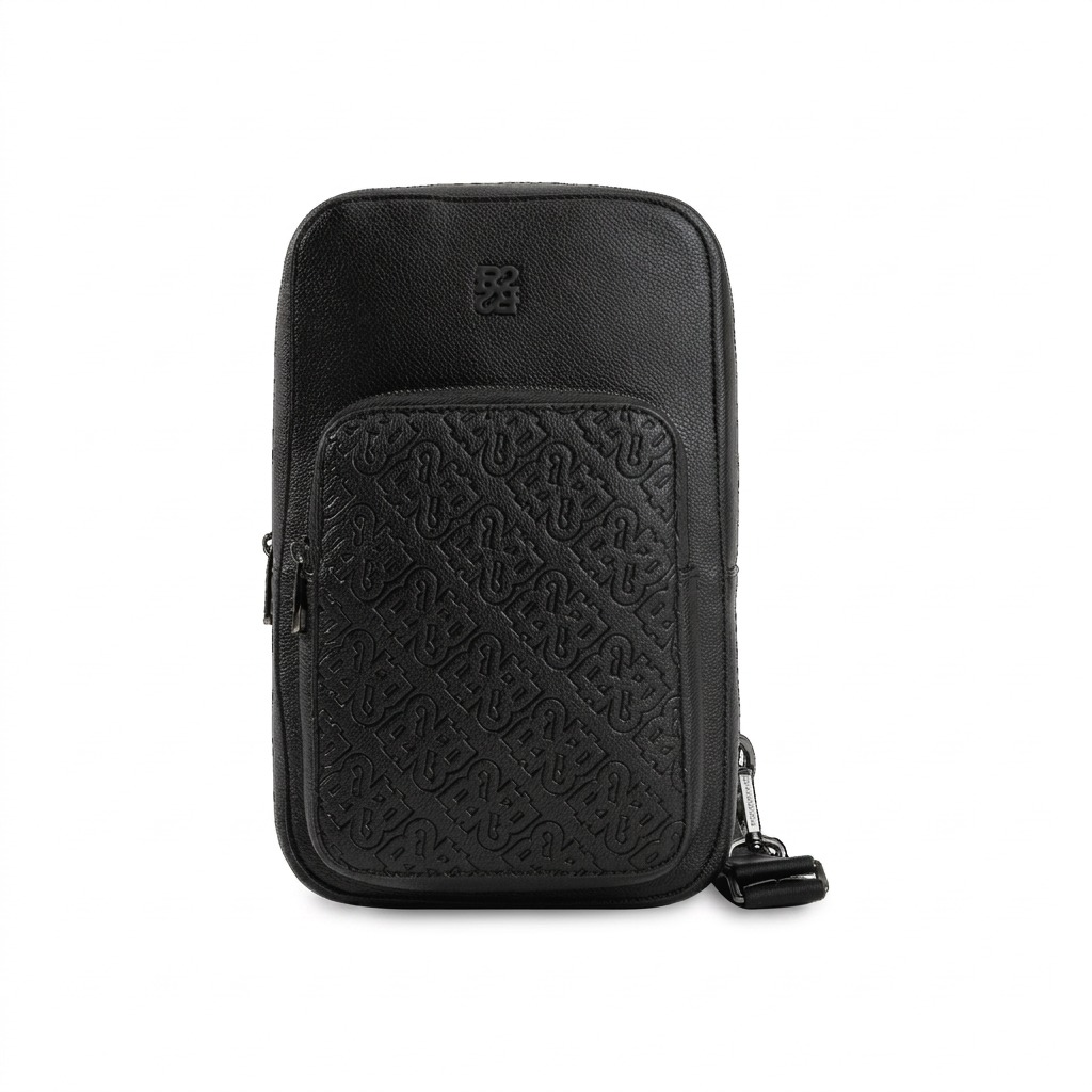 Bugatti Rick Ross Sling Bag, PU Phantom Black, in a centered e-commerce hero shot on white.