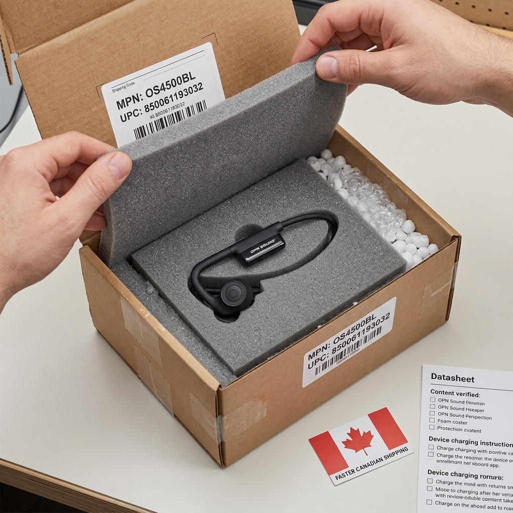 Unboxing OPN Sound Dashlyte+ headphones from a well-padded shipping box filled with void-fill.