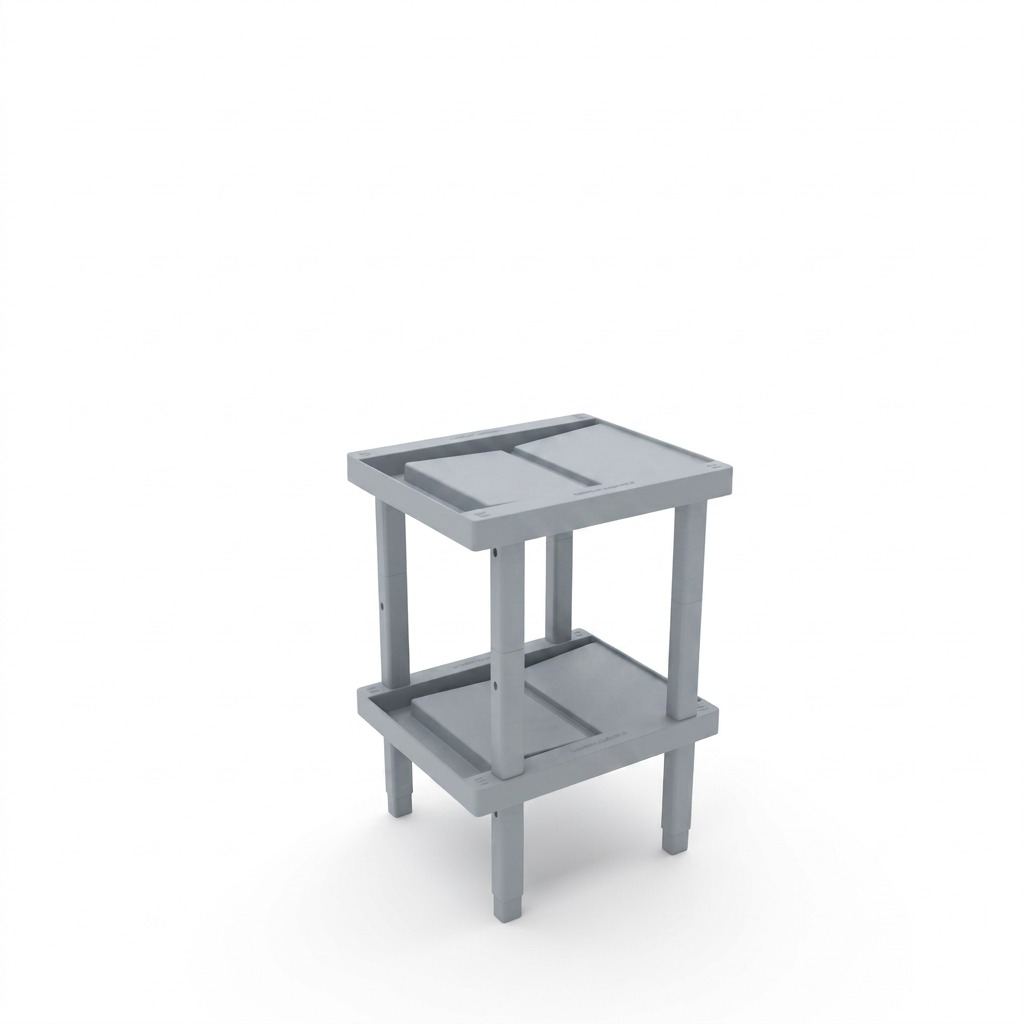 Rakabot LOCKER 2 tier locker water and mud collecting shoe rack in light grey contextually displayed on a textured mudroom floor with wet floor signs.