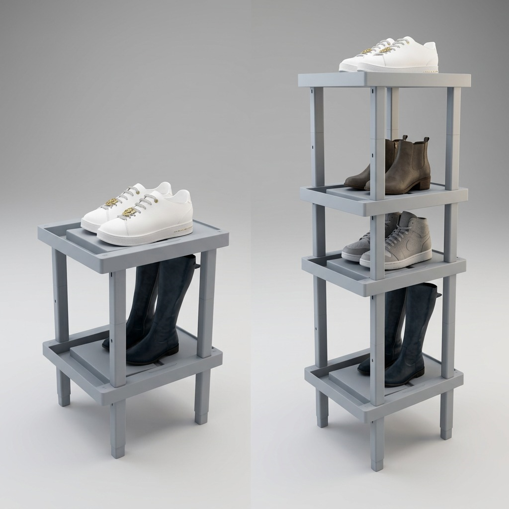 An ecommerce grid showing the two-tier LOCKER 1 in light grey, and a stacked four-tier configuration in light grey.