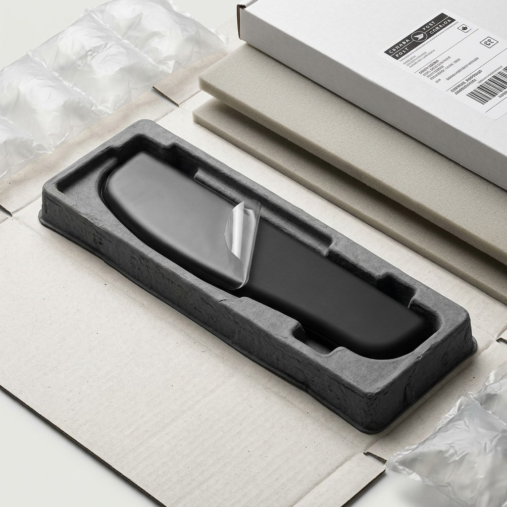 Kensington Ergosoft Wrist Rest in secure shipping packaging with foam and protective air pillows.