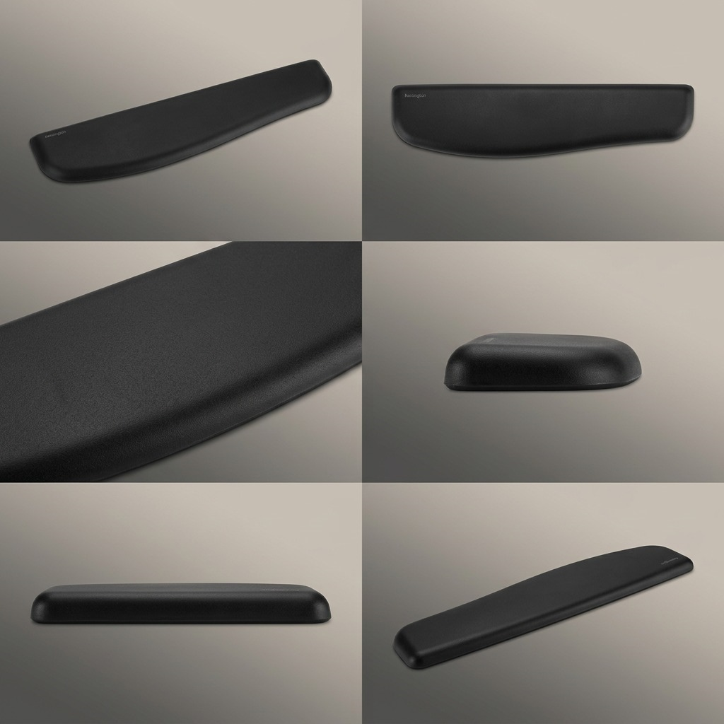 Grid of six views showing the Kensington ErgoSoft Slim Wrist Rest from different angles.