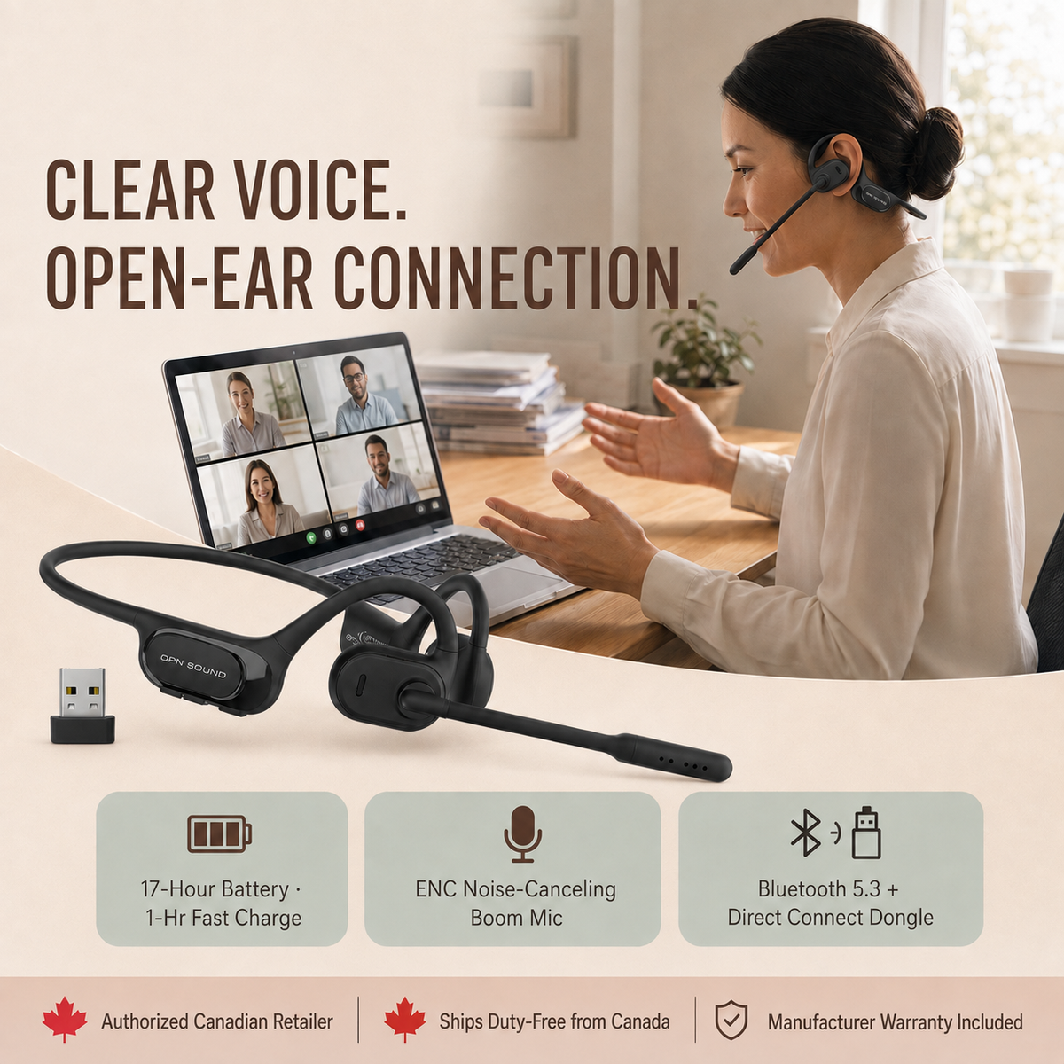 OPN Sound Chat Pro Open-Ear Headset - Clear Voice Communication