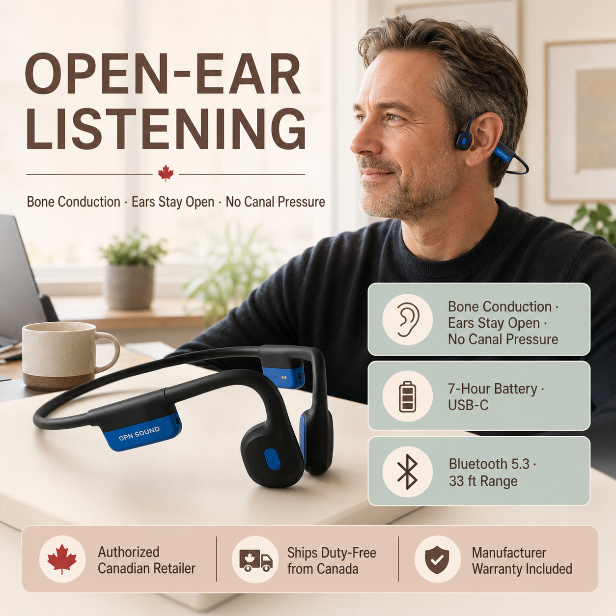 OPN Sound Mezzo+ Bone Conduction Headphones - Open-Ear Awareness
