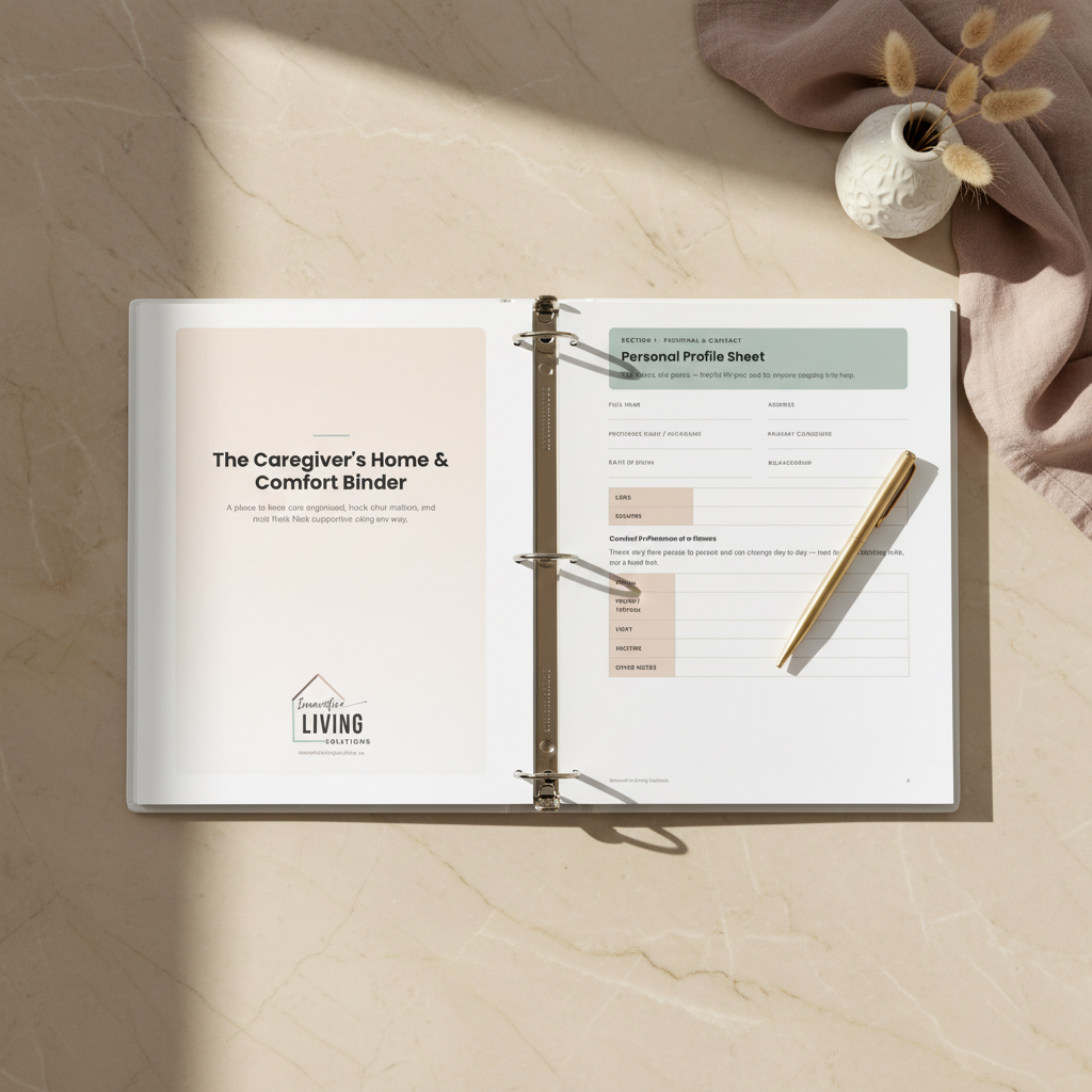 The Caregiver's Home & Comfort Binder — open pages